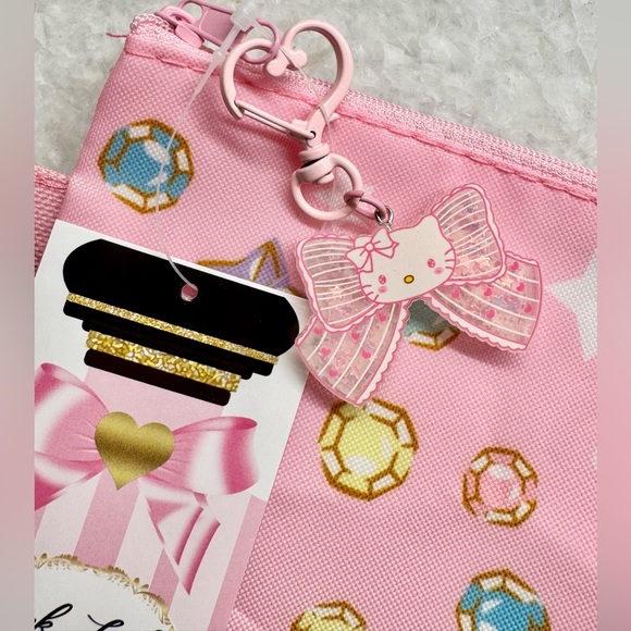 New Large Pink Hello Kitty Makeup Cosmetic Tech Pencil Bag w/ Bow Charm - 13.25” - Picture 3 of 5